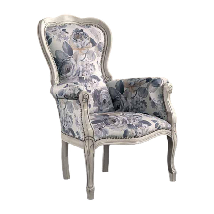 Poltrona shabby imbottita in legno massello intagliata con fregi - Mobili 2G