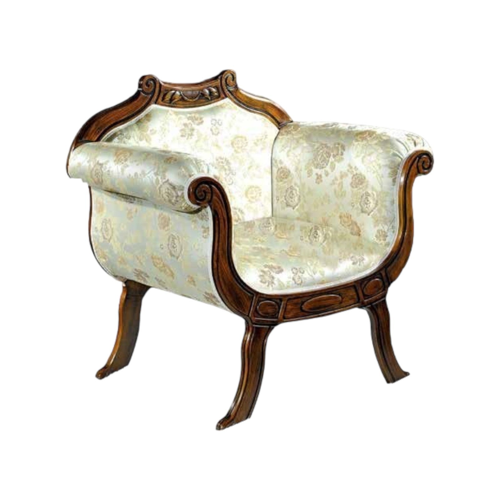Poltrona imbottita in legno massello intagliata con fregi - Mobili 2G