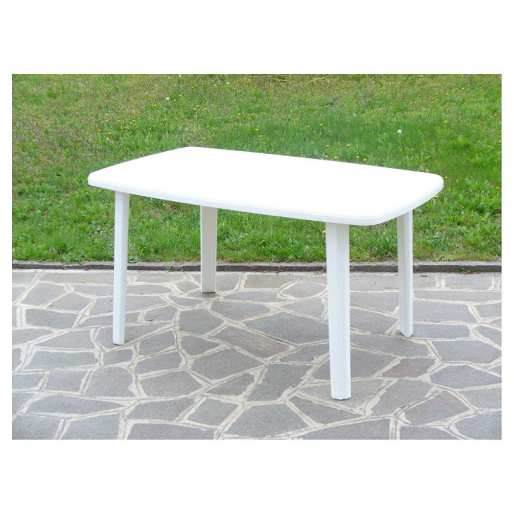 Trade Shop - Tavolo Esterno Bianco 140x90cm Plastica Resistente Per Patio Giardino Terrazza 002398 -        