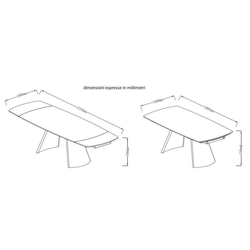 Tavolo Finlay Dimensione 200(280)*100*76 Top Nero + Gambe Nere