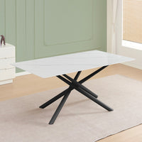 Tavolo fisso Corveo con piano effetto marmo bianco e struttura in metallo nero stile Shangai 180x90