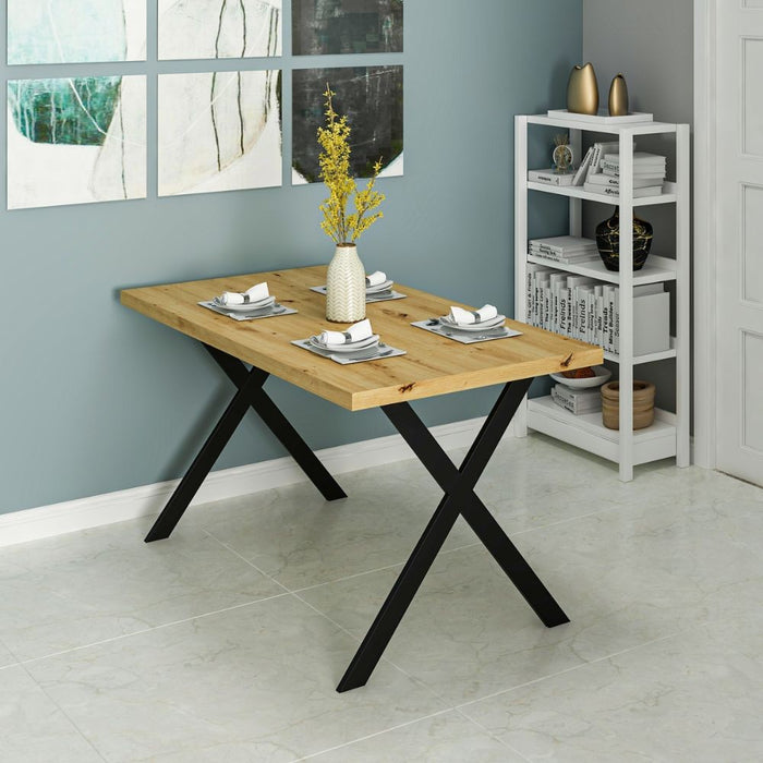 Tavolo fisso rettangolare Brayn colore rovere 139x80x76H gambe in metallo nero