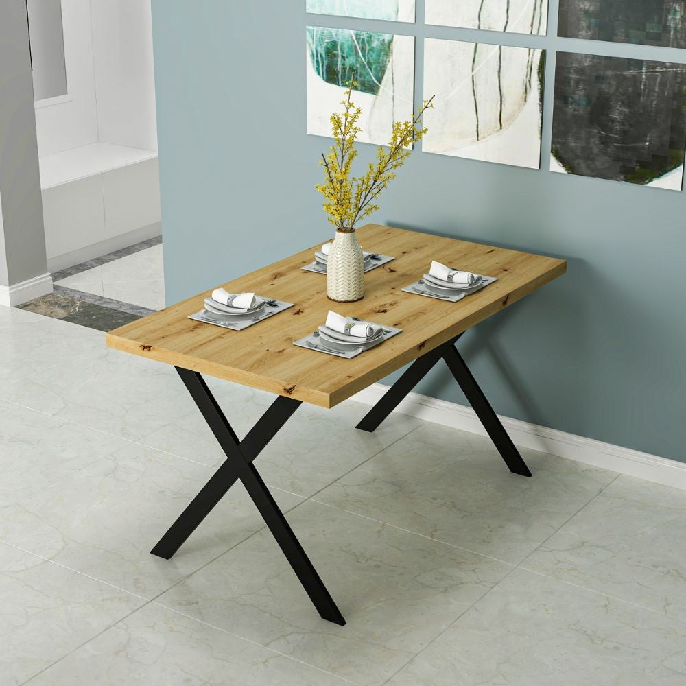 Tavolo fisso rettangolare Brayn colore rovere 139x80x76H gambe in metallo nero