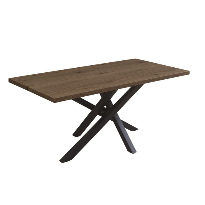 Tavolo fisso Ronan con piano in rovere anticato e gambe in metallo nero 180x90x76H