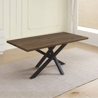 Tavolo fisso Ronan con piano in rovere anticato e gambe in metallo nero 180x90x76H