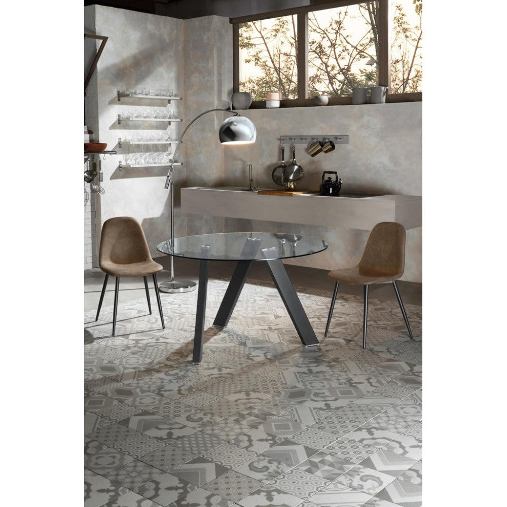 Tavolo Fisso Rondò in Vetro Temperato e Gambe Antracite