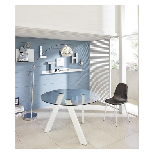 Tavolo Fisso Rondò in Vetro Temperato e Gambe Bianche