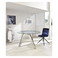 Tavolo Fisso Rondò in Vetro Temperato e Gambe Grigio Cromato