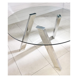 Tavolo Fisso Rondò in Vetro Temperato e Gambe Grigio Cromato