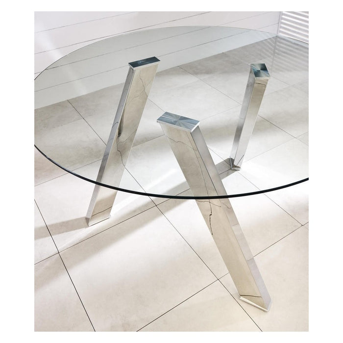 Tavolo Fisso Rondò in Vetro Temperato e Gambe Grigio Cromato