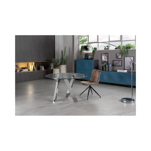 Tavolo Fisso Rondò in Vetro Temperato e Gambe Grigio Cromato