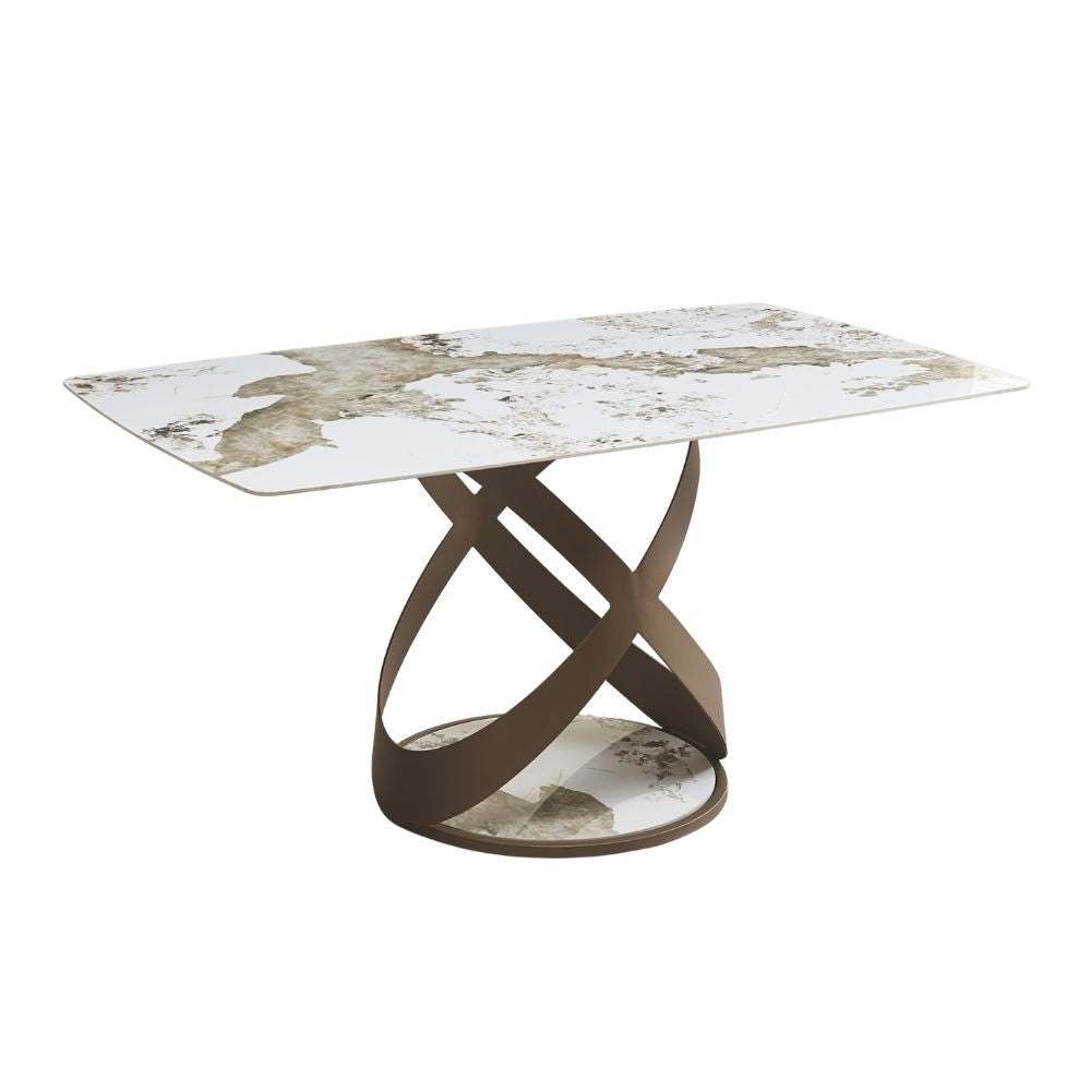 Tavolo fisso Velika con piano in ceramica marmo bianco e base in metallo intrecciata 160x90x76H