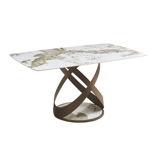 Tavolo fisso Velika con piano in ceramica marmo bianco e base in metallo intrecciata 160x90x76H