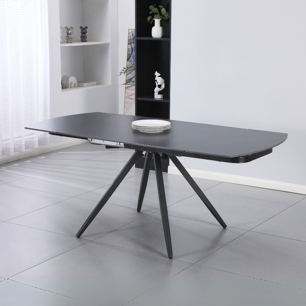 Tavolo girevole allungabile Kitti con piano in ceramica effetto marmo nero opaco 120x88x76H