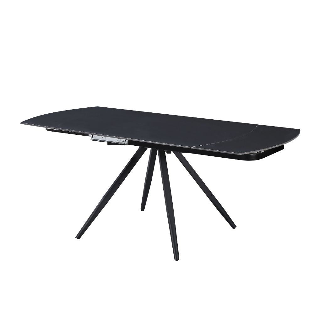 Tavolo girevole allungabile Kitti con piano in ceramica effetto marmo nero opaco 120x88x76H