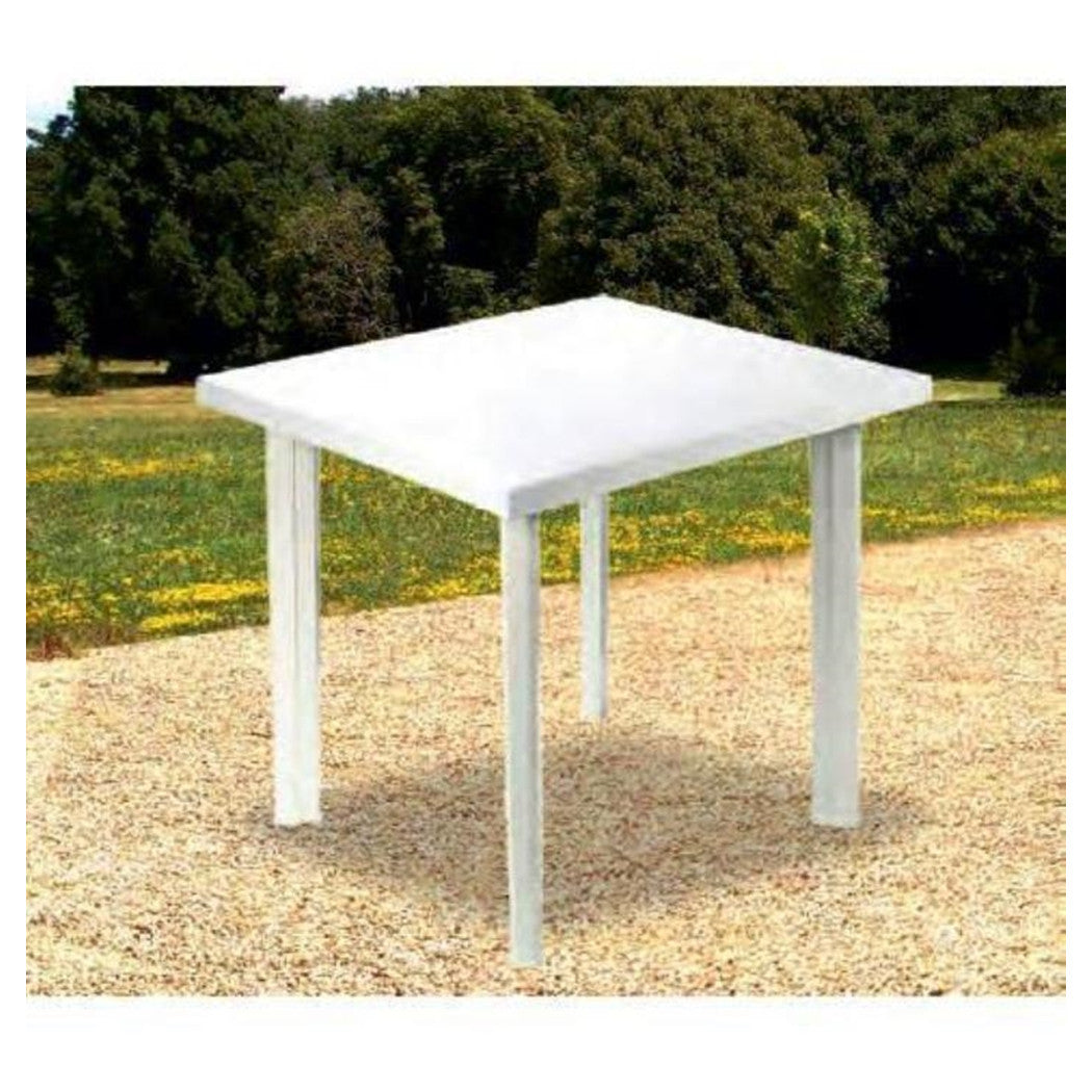 Trade Shop - Tavolo In Plastica Da Giardino Tavola Quadrata Bianco 80x75xh72cm Resistente 908604 -