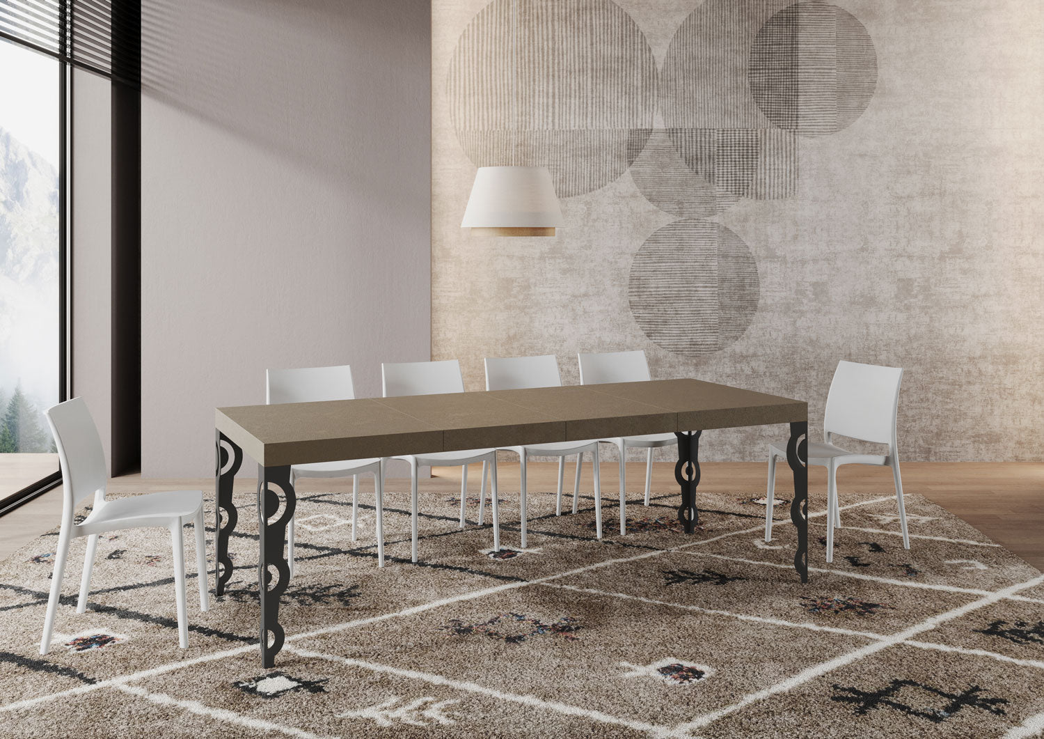 Tavolo allungabile 120/380x90 cm Karamay Premium tortora gambe antracite