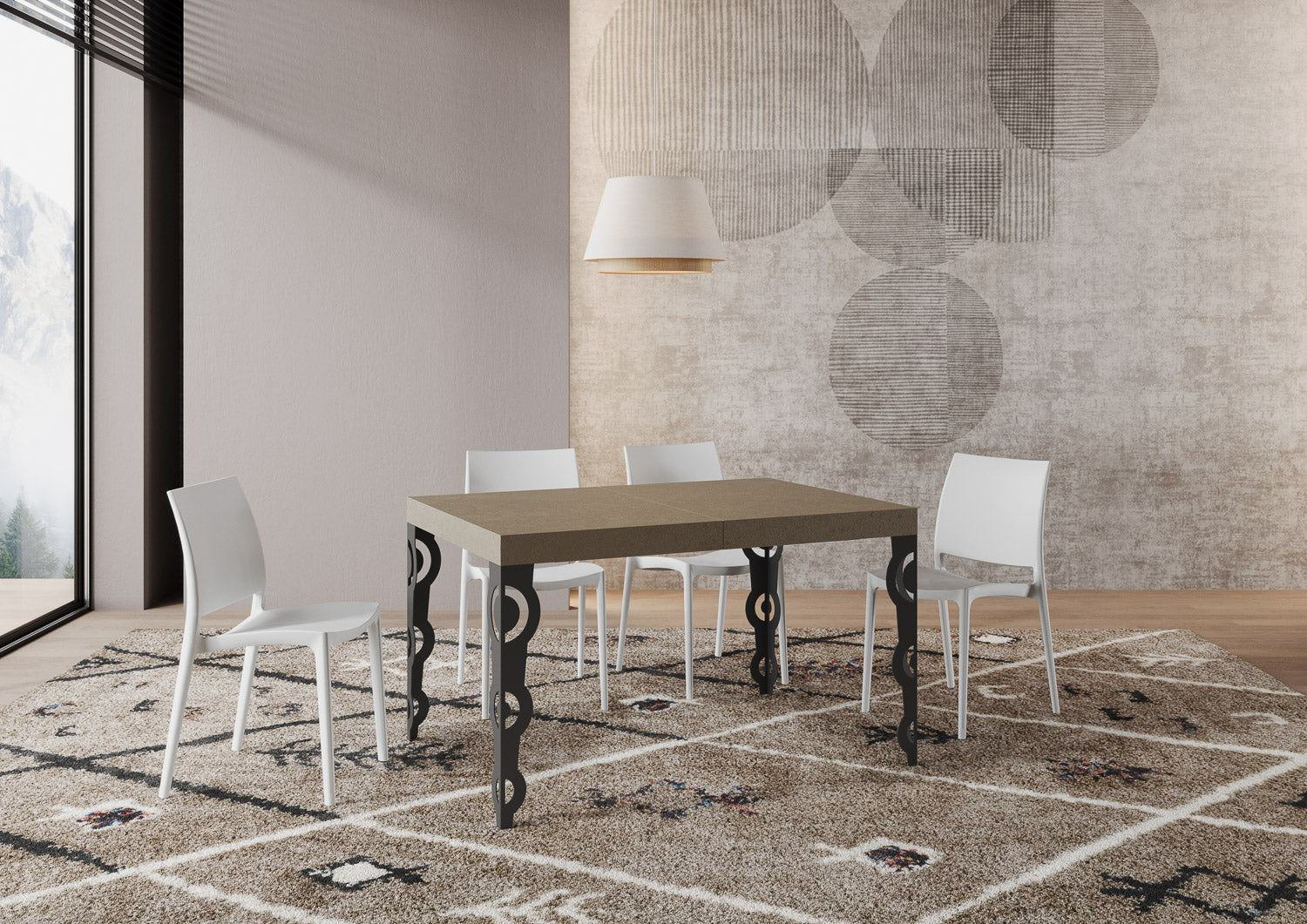 Tavolo allungabile 120/380x90 cm Karamay Premium tortora gambe antracite