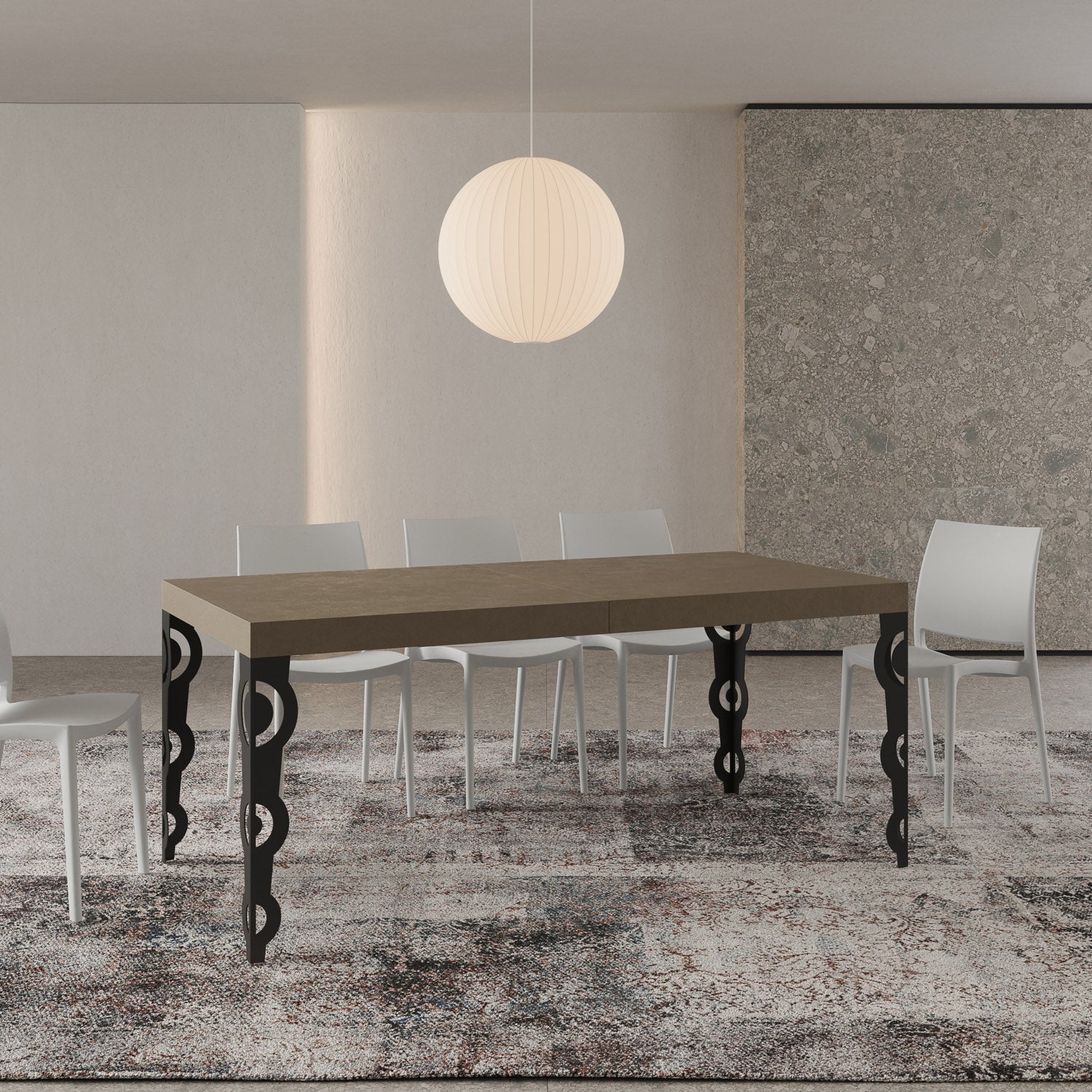 Tavolo allungabile 200/304x90 cm Karamay tortora gambe antracite