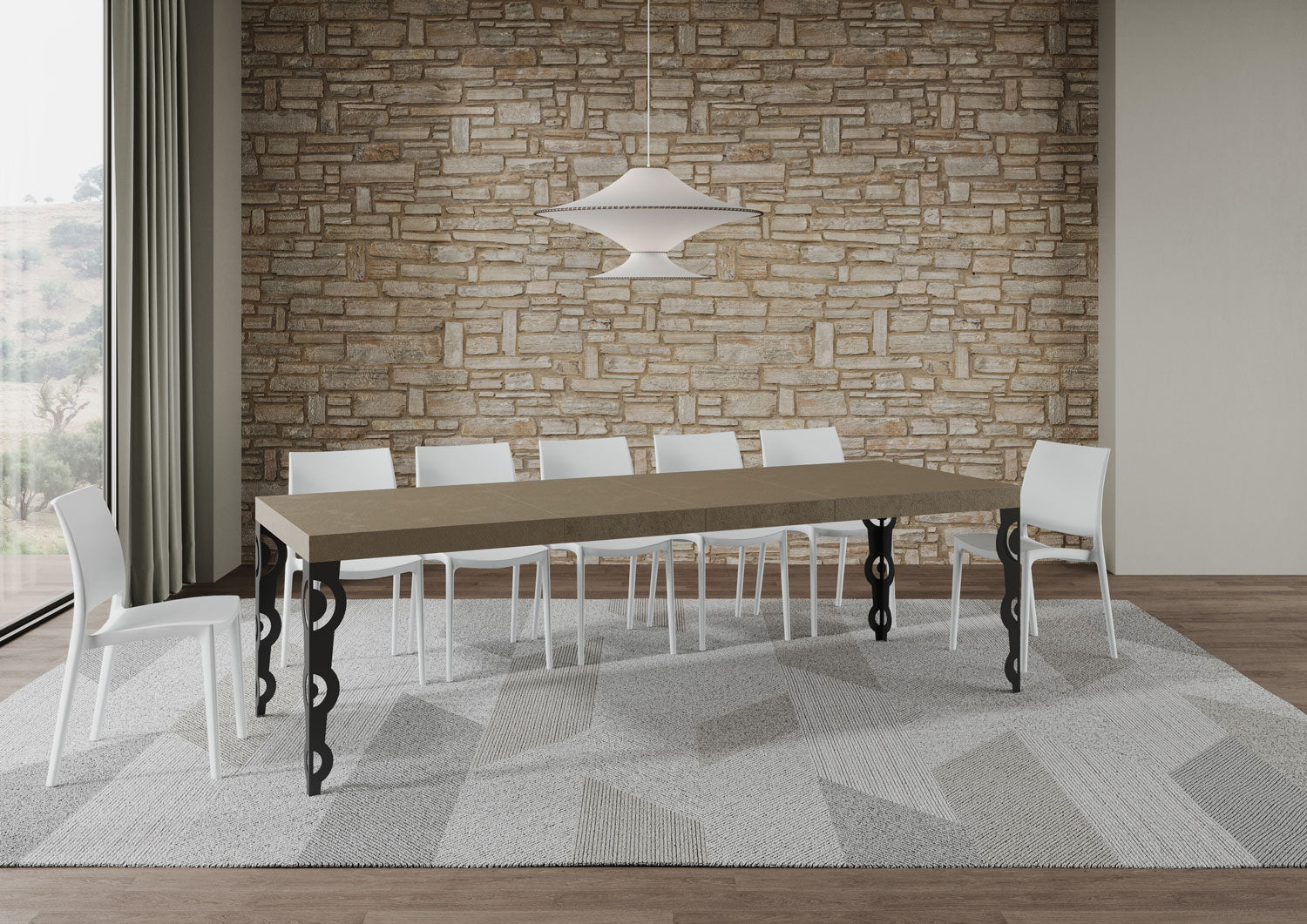 Tavolo allungabile 160/420x90 cm Karamay Premium tortora gambe antracite