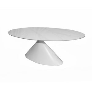 Tavolo ovale Punto con piano effetto marmo bianco – 200x100x76H