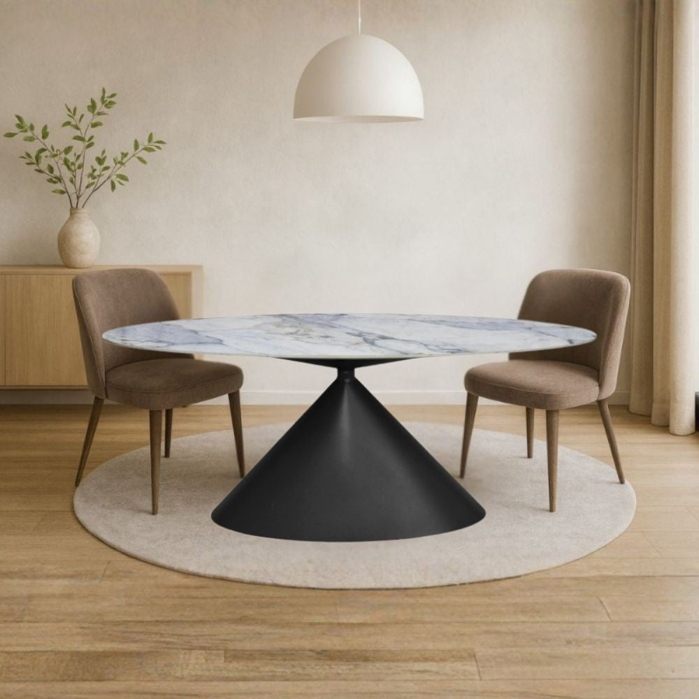 Tavolo ovale Punto con piano effetto marmo e venature blu – 200x80x76H