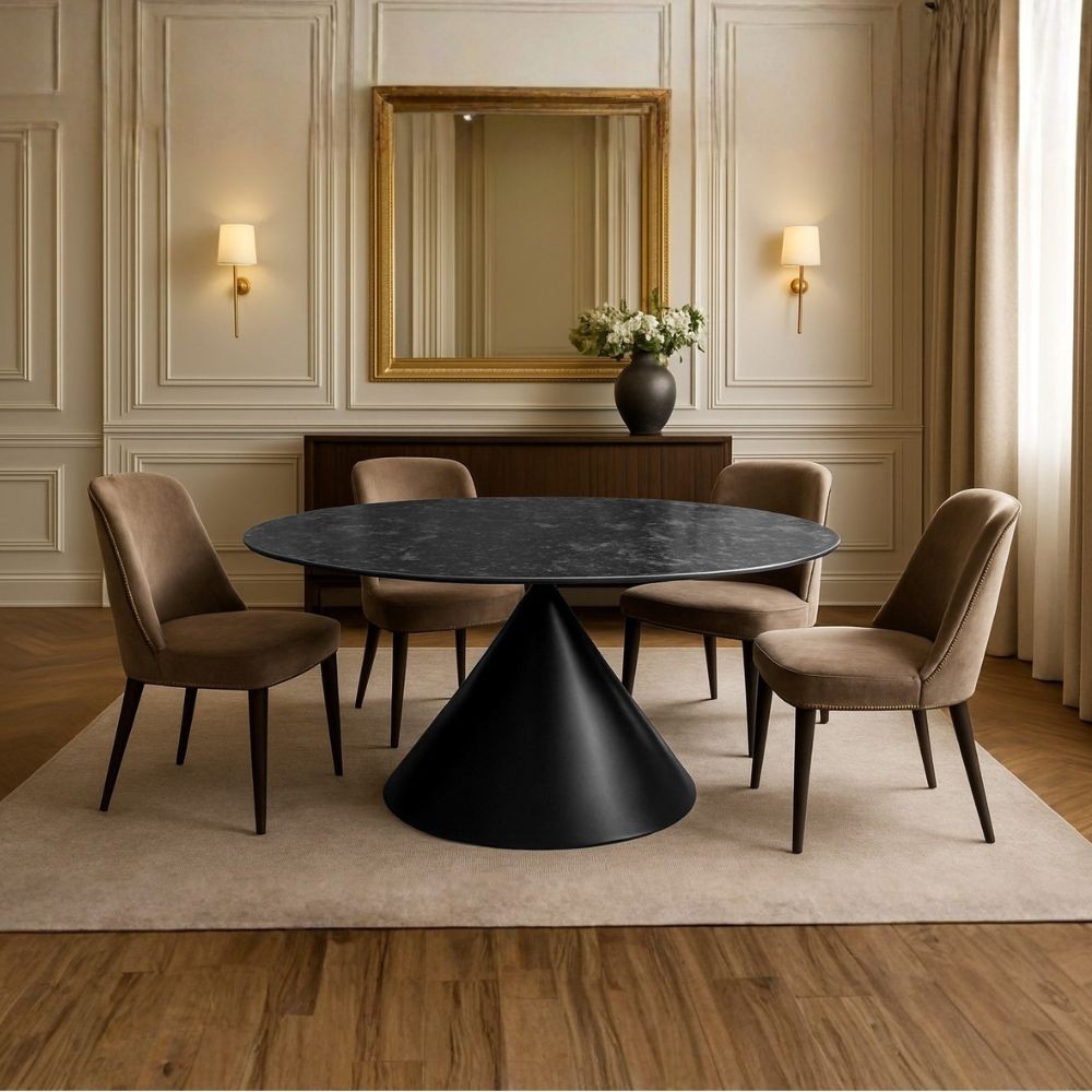 Tavolo ovale Punto con piano effetto marmo nero – 200x100x76H