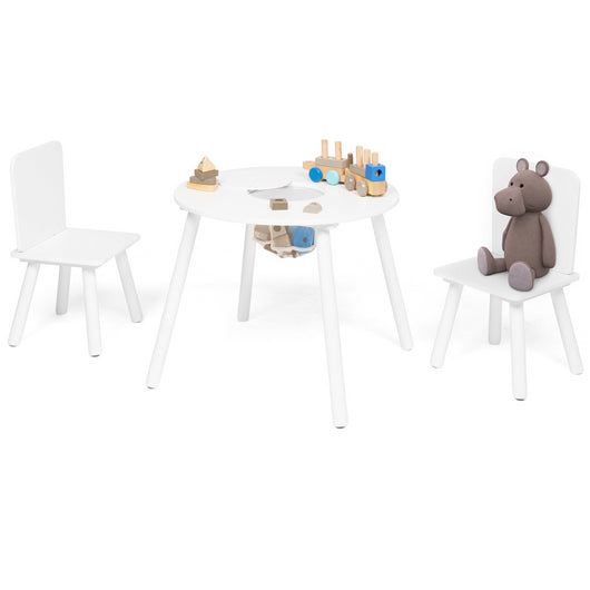 IDMarket - Tavolo per bambini CANDICE + 2 sedie con contenitore in legno bianco