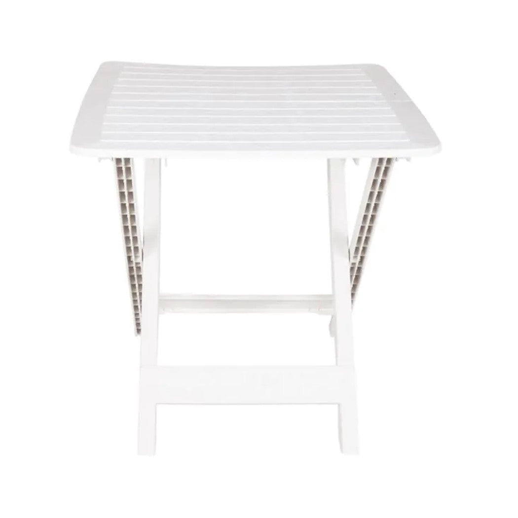 Trade Shop - Tavolo Pieghevole Bianco In Polietilene 79x72x70cm Tavolino Giardino Campeggio 012140 -        