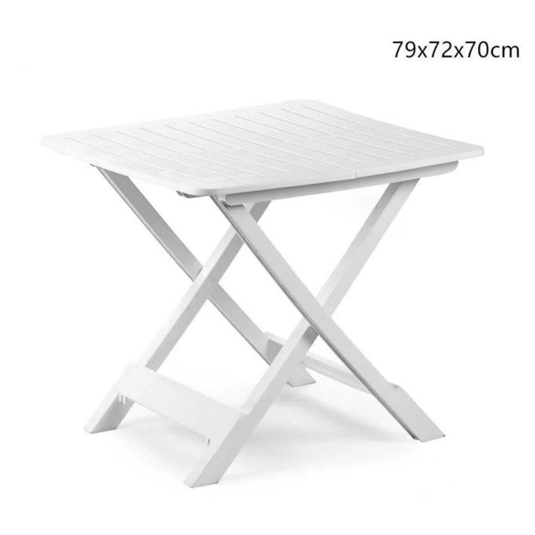 Trade Shop - Tavolo Pieghevole Bianco In Polietilene 79x72x70cm Tavolino Giardino Campeggio 012140 -        