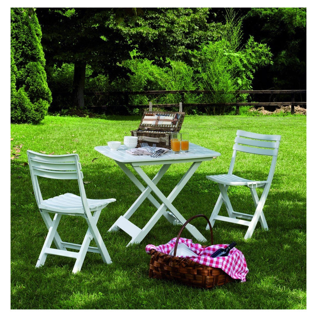 Trade Shop - Tavolo Pieghevole Bianco In Polietilene 79x72x70cm Tavolino Giardino Campeggio 012140 -        