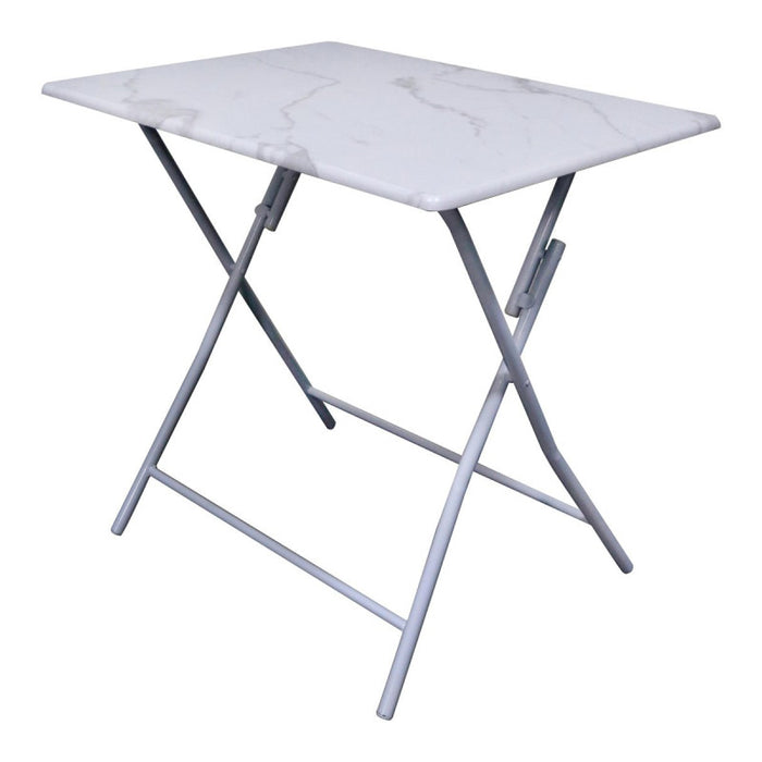 Tavolo Pieghevole Cor Dimensione 80x60x75cm Top Bianco Marmo + Struttura Bianco