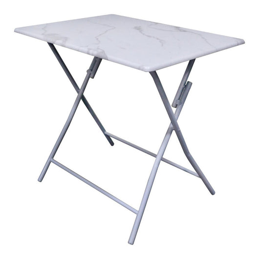 Tavolo Pieghevole Cor Dimensione 80x60x75cm Top Bianco Marmo + Struttura Bianco