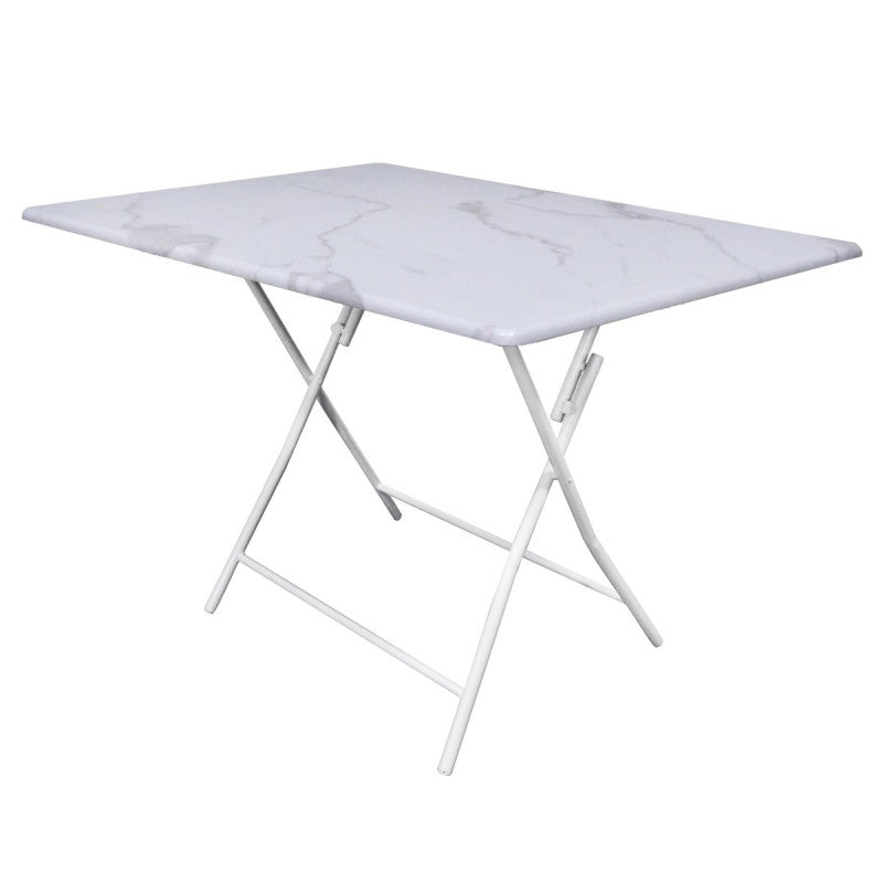 Tavolo Pieghevole Tampa Dimensione 100x70x75cm Top Bianco Marmo + Struttura Bianco