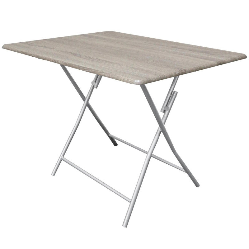 Tavolo Pieghevole Tampa Dimensione 100x70x75cm Top Naturale Scuro + Struttura Silver