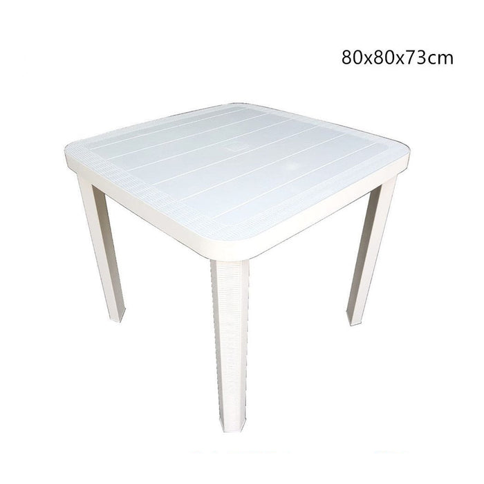 Trade Shop - Tavolo Quadrato Da Giardino Bianco 80x80cm In Plastica Arredo Spazio Esterno 008007 -