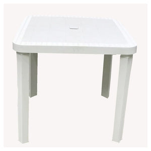 Trade Shop - Tavolo Quadrato Da Giardino Bianco 80x80cm In Plastica Arredo Spazio Esterno 008007 -