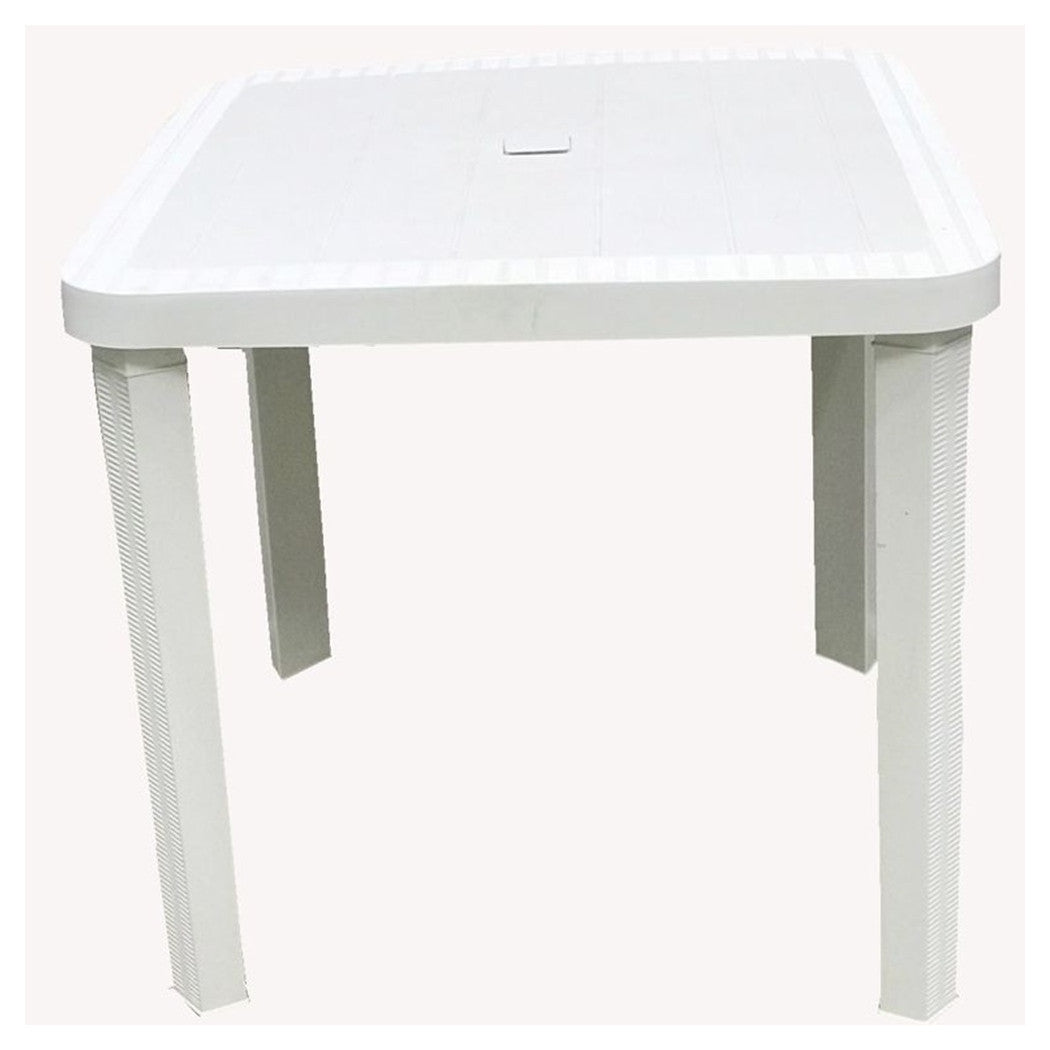 Trade Shop - Tavolo Quadrato Da Giardino Bianco 80x80cm In Plastica Arredo Spazio Esterno 008007 -