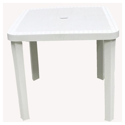 Trade Shop - Tavolo Quadrato Da Giardino Bianco 80x80cm In Plastica Arredo Spazio Esterno 008007 -
