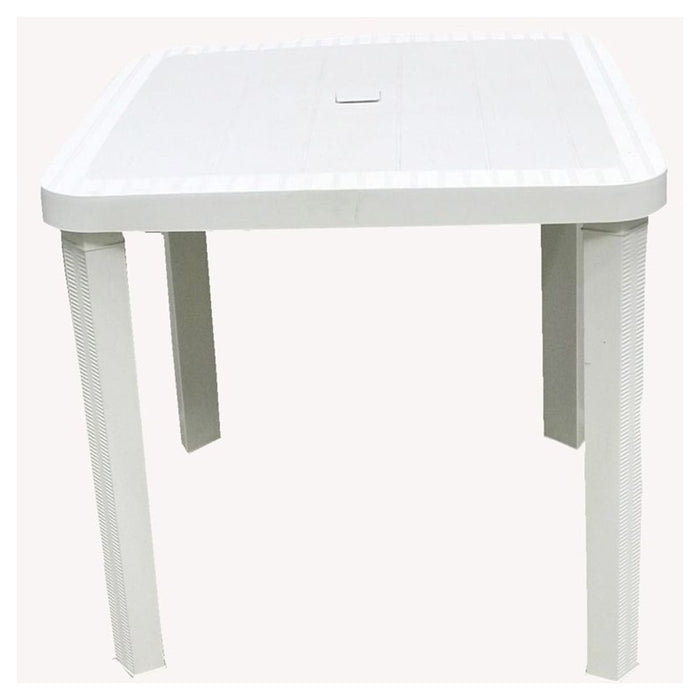 Trade Shop - Tavolo Quadrato Da Giardino Bianco 80x80cm In Plastica Arredo Spazio Esterno 008007 -