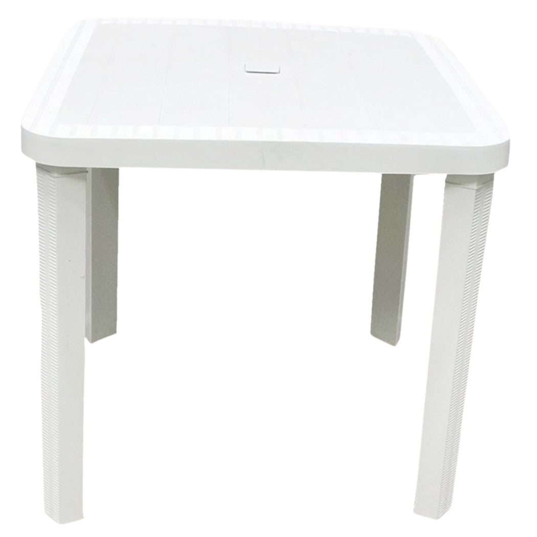 Trade Shop - Tavolo Quadrato Da Giardino Bianco 80x80cm In Plastica Arredo Spazio Esterno 008007 -