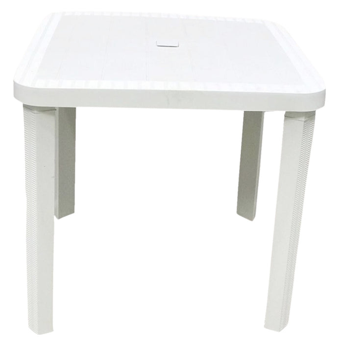 Trade Shop - Tavolo Quadrato Da Giardino Bianco 80x80cm In Plastica Arredo Spazio Esterno 008007 -