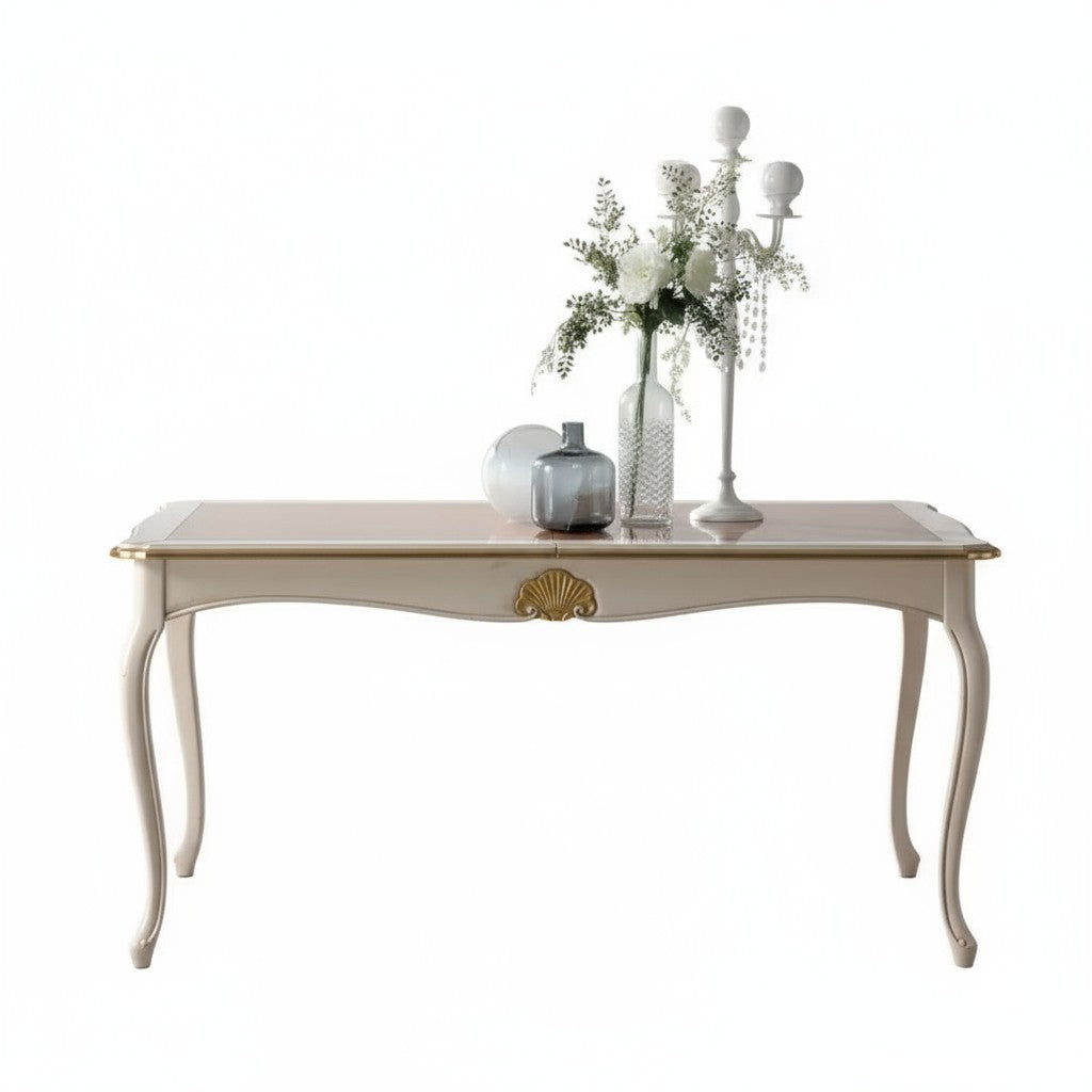 Tavolo rettangolare allungabile legno shabby decori oro 160x100x78 - Mobili 2G