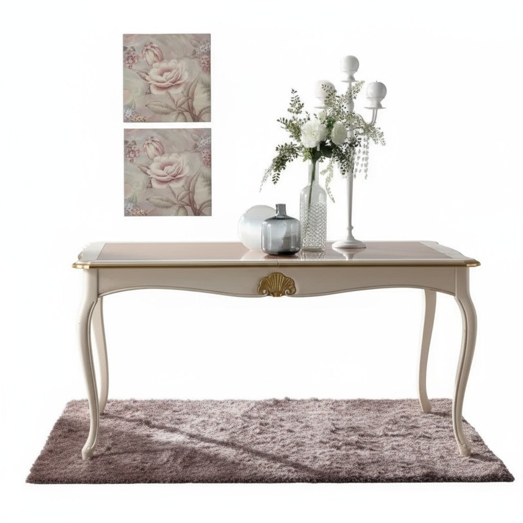 Tavolo rettangolare allungabile legno shabby decori oro 160x100x78 - Mobili 2G