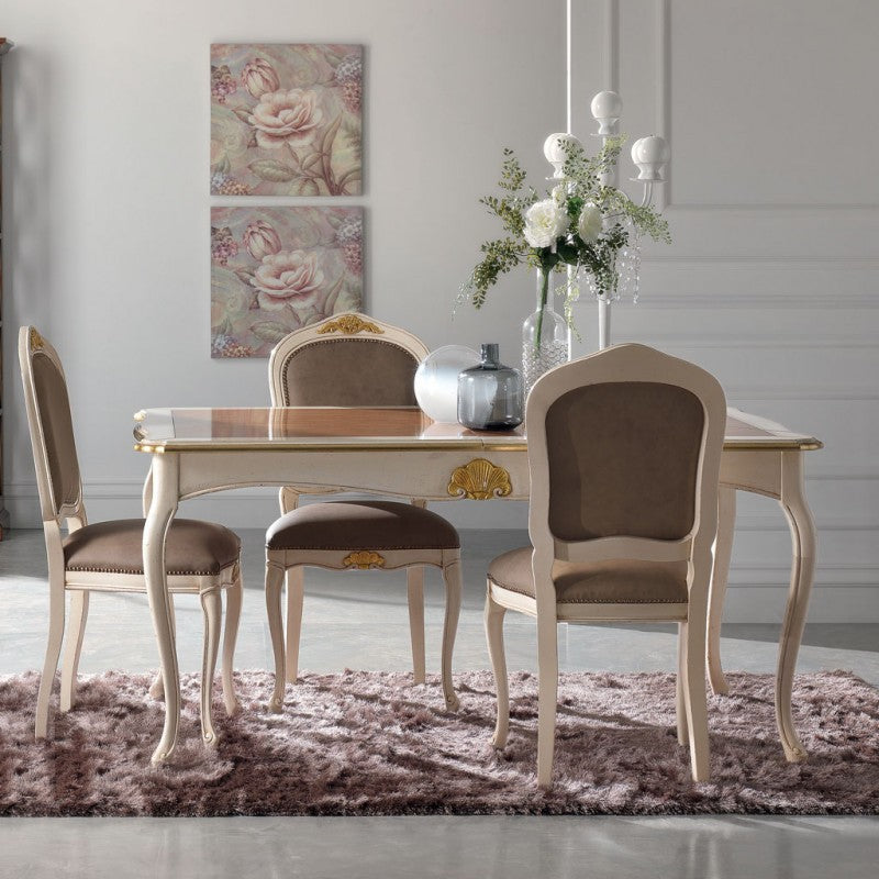 Tavolo rettangolare allungabile legno shabby decori oro 160x100x78 - Mobili 2G