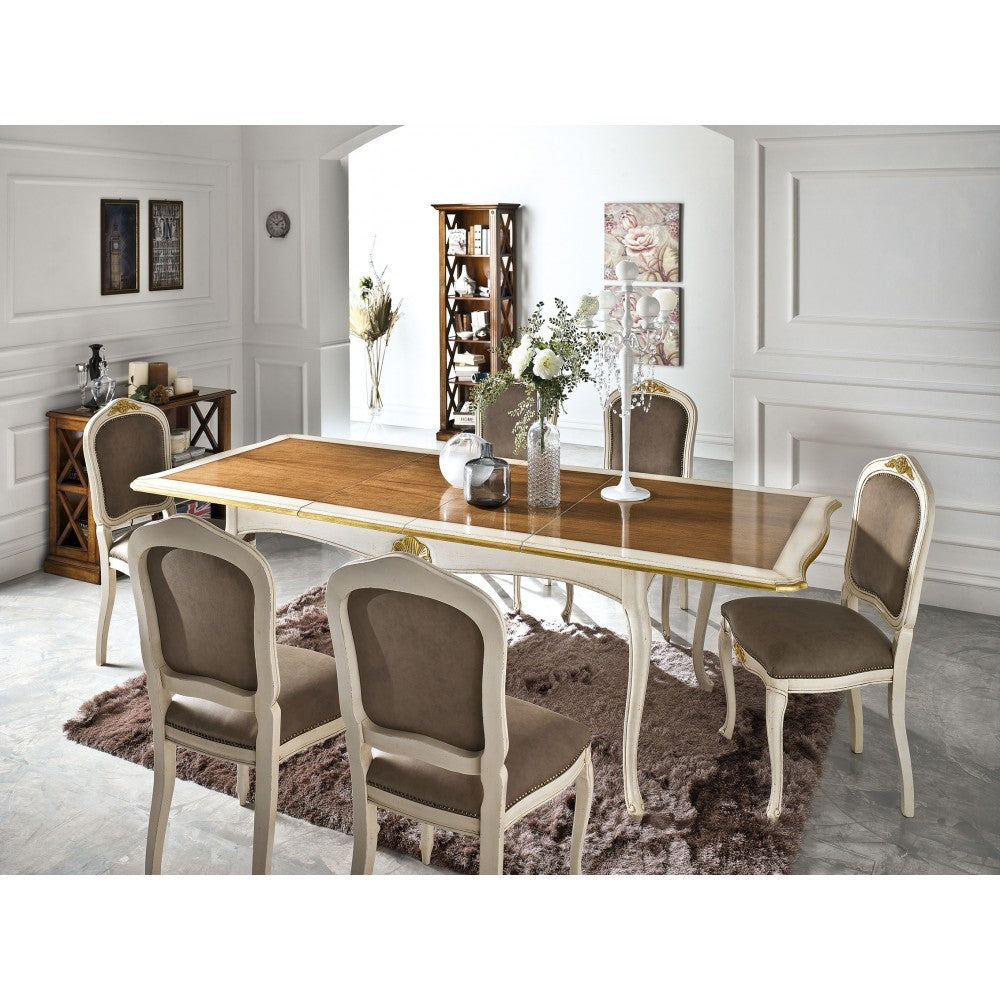 Tavolo rettangolare allungabile legno shabby decori oro 180x100x78 - Mobili 2G