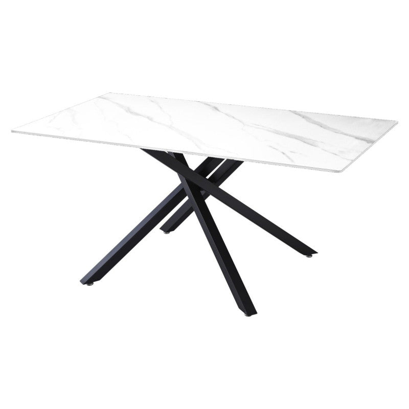 Tavolo Rettangolare Astor 160x90x75cm Top Ceramica Amica Bianco Marmorizzato