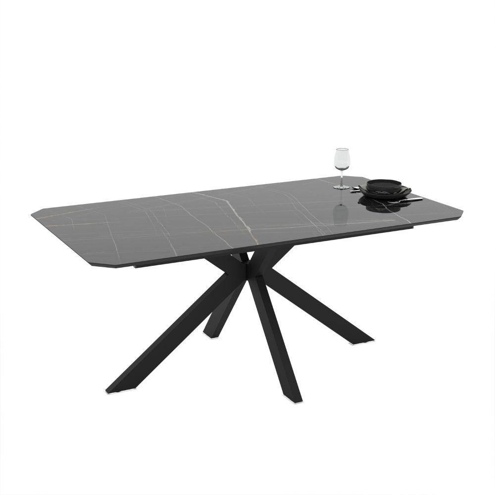 Tavolo rettangolare fisso Opera effetto marmo nero gold lucido 180x100x76H