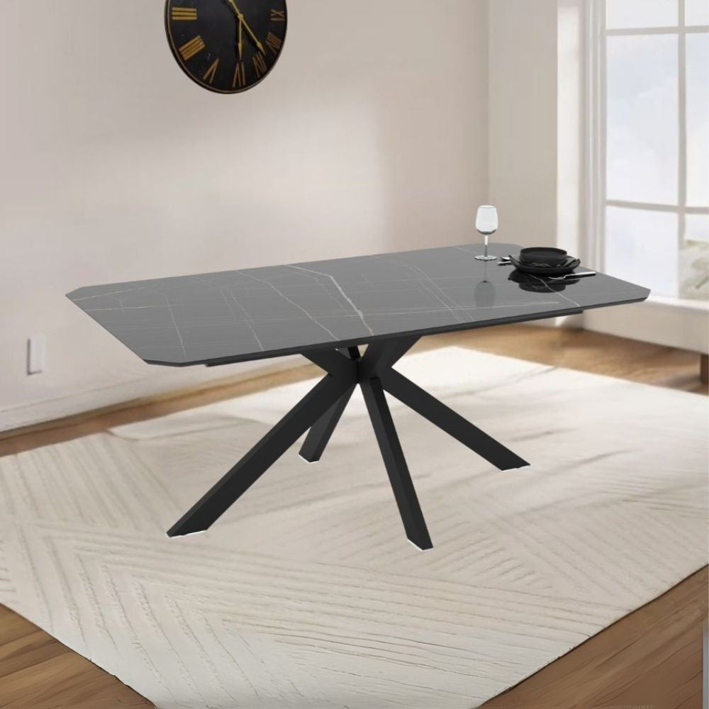 Tavolo rettangolare fisso Opera effetto marmo nero gold lucido 180x100x76H