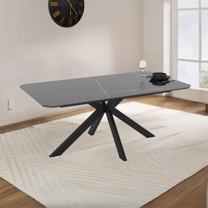 Tavolo rettangolare fisso Opera effetto marmo nero gold lucido 180x100x76H